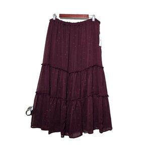 ARULA Women's Maxi Skirt in Deep Burgundy with Subtle Dot Print